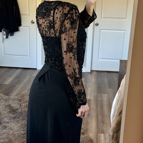 Vtg Laurence Kazan Embellished Beaded Sheer Cardigan L Sequins Black Whimsigoth - Picture 3 of 9